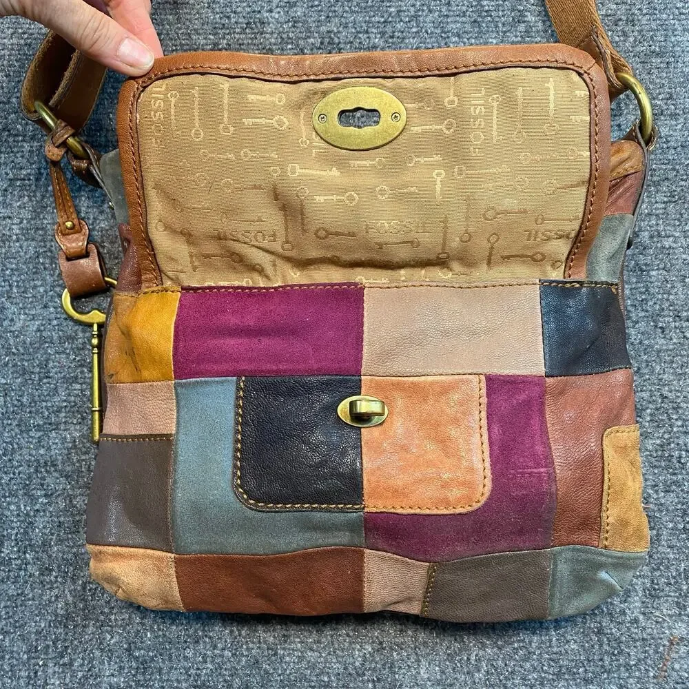 Rare Vintage Fossil Mason Patchwork Leather Crossbody Bag Purse Shoulder Bag